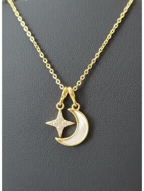 Adina Eden Gold Tone Crescent Moon and Star Pendant Necklace